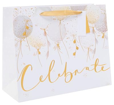 UK Greetings | Large Gift Bag for Him/Her/Friend | Party Bags for Presents | Birthdays/Thank You Teacher/Weddings | Celebrate Balloons Design | 33 x 26.7 x 13.7 cm