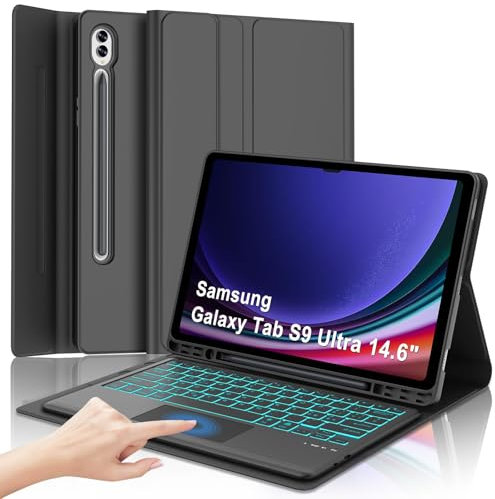 Custodia Tastiera per Samsung Galaxy Tab S10 Ultra/S9 Ultra 14,6 con Touchpad, Cover Tastiera Retroilluminata Bluetooth Layout Italiano Magnetica per Samsung S9/S10 Ultra Tab 14.6 Pollici, Nero