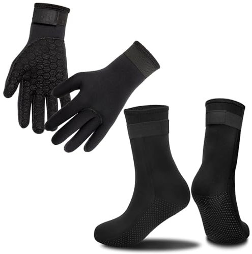 ELLECILA 3mm Neoprene Gloves and Socks, Unisex Thermal Resilient Wetsuit Gloves and Socks with Adjustable Wrist Strap for Swim, Diving, Snorkeling, Surfing, Paddling, Kayaking, Swimming
