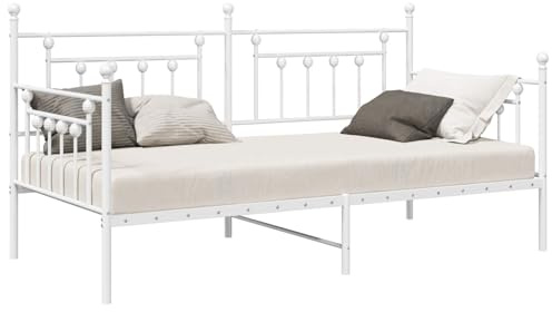 vidaXL Tagesbettrahmen Weiß 90 x 200 cm Stahl, Moderne Sitzgelegenheit, stylischer Tagesbett, urban, kompakt, platzsparend, extra Schlafplatz