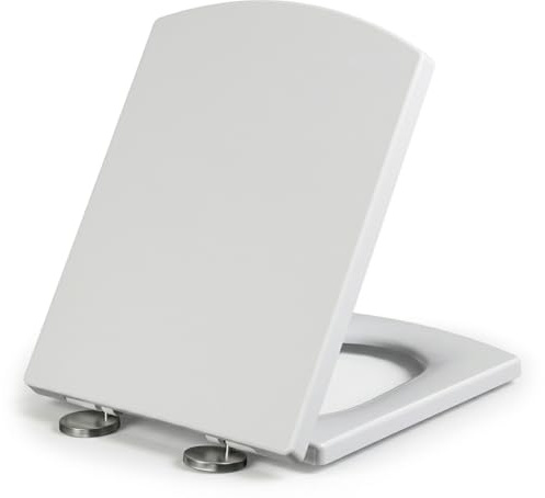 Square Toilet Seat Heavy Duty, Soft Close Quick Release, Adjustable Hinges