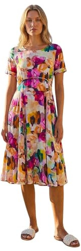 Roman Originals Floral Print Smock Dress for Women UK - Ladies Everyday Holiday Spring Summer Round Neckline Comfy Soft Evening Vacation Work Party - Purple - Size 16