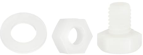 QUARKZMAN 150 Pcs/50 Juegos Tornillos de Cabeza Hexagonal de Nylon, M6 x 8mm Tornillos Hexagonal Plástico Roscado Completo con Tuercas y Arandelas Planas para Accesorios Industriales