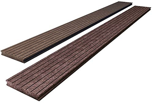 hanit® Terrassendielen aus dem Recycling-Kunststoff; verrottungsfester, witterungsbeständiger Bodenbelag für Terrasse und Balkon, 200 x 19,5 x 2,8 cm, braun (10)