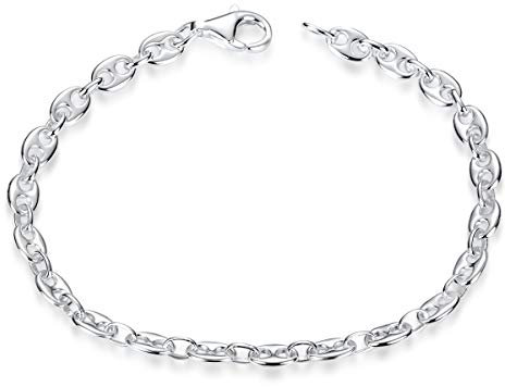 Materia Damen Armband Bohnenkette Silber 925 - Kaffeebohnen Armkette flach SA-116-19 cm