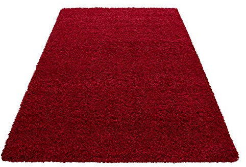 Exquisiter Hochflor-Teppich - Weich, Flauschig und Pflegeleicht, Rundes Design für EIN Gemütliches Wohnzimmer Ambiente, Premium Shaggy Flokati Teppich, Größe:80 x 150 cm, Farbe:Rot