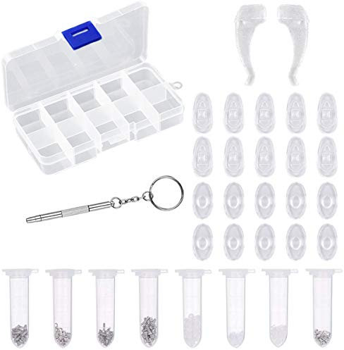 NATUCE Kit de Reparación de Gafas, Herramienta de Reparación óptica, Almohadillas Gafas Silicona, Retenedores Gafas Silicona, Tornillo con Tuercas y Destornillador para Gafas Gafas de sol Relojes