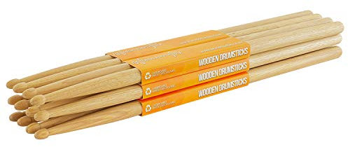 World Rhythm Baquetas 5A por World Rhythm – Punta de Madera Pares de Baquetas de Nogal 5A – Ladrillo de Palos, 6 Pares