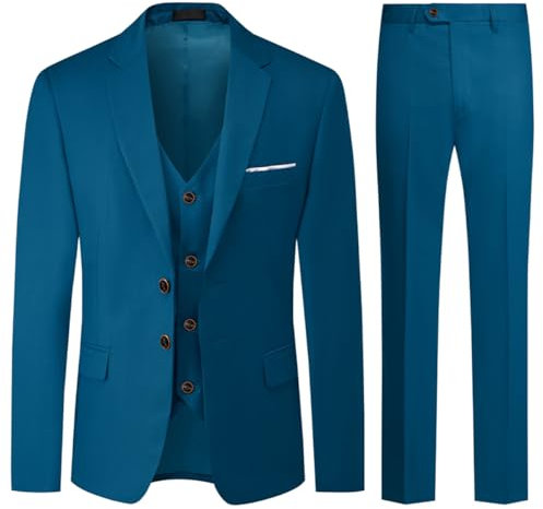 Allthemen Costume Homme Mariage 3 Pièces Slim Fit Smoking Costume Couleur Unie Deux Boutons Formel Veste Gilet et Pantalon Bleu Foncé L