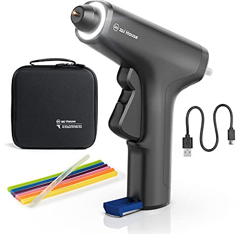 Wiha Zai Haus Pistolet à colle sans fil avec bâtons de 7 mm avec sac de rangement, petit pistolet à colle sans fil pour les loisirs créatifs des enfants, lumière LED, temps de chauffe 15 secondes