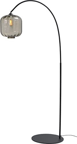 Licht-Erlebnisse Bogenlampe Schwarz Metall Glas 181 cm groß verstellbar E27 Wohnzimmer Stehleuchte Bogenleuchte