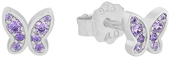 s.Oliver Ohrstecker 925 Sterling Silber Mädchen Kinder Ohrschmuck, mit Zirkonia synth., 0,6 cm, Silber, Schmetterling, Kommt in Schmuck Geschenk Box, 2036450