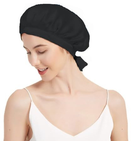 SOONHUA Schlafhaube aus Maulbeerseide, natürliche Seide, für Frauen, Haarpflege, Nachthaube mit elastischen Kordelbändern, Haarwickel zum Schlafen