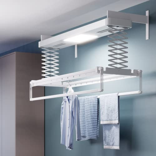 foxydry Pro Heizbarer Wäscheständer zur Wandmontage, mit Fernbedienung, mit Heißbelüftung, aus Aluminium und Stahl, für Bettwäsche (120 WALL)