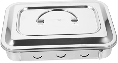 Sterilisationsbox aus Edelstahl mit Deckel für Temperaturthermometer | Lochplatte silberne Ausführung, Verschließbare Entlüftung, und Tragegriff für Hochtemperatursterilisation
