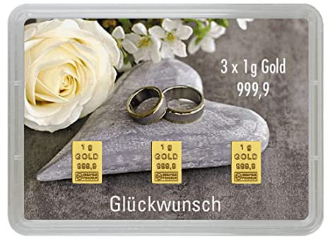 Goldstücke24 - Geschenk zur Hochzeit Herzlichen Glückwunsch zur Hochzeit Goldbarren 3g - Tolle Geschenkidee - Echtheitsgarantie