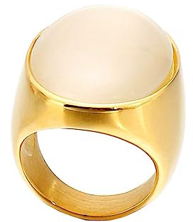 Beydodo Edelstahl Ringe Frauen, Ring Personalisiert mit Weiß Stein Siegelring Partnerringe Damen Ringe Gold Nickelfrei Gr.54 (17.2)