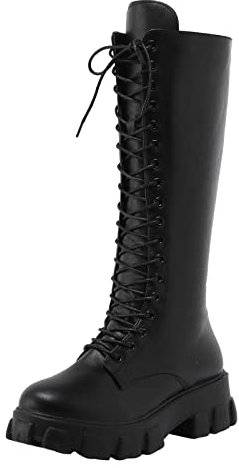 Stivali Donna Invernali con Lacci e Zip Laterale Morbidi Stivali Lunghi da Donna, Bikers Stile Britannico Bianchi Stivali Alti Pelle Stivali Sexy Alti al Ginocchio Stivali Alti al Ginocchio Cerniera,