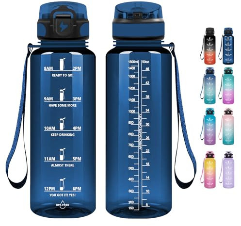 Grsta Trinkflasche - Trinkflasche 1.5L - Trinkflasche Sport BPA Frei, Trinkflasche mit Strohhalm, Trinkflasche Kohlensäure Geeignet, Wasserflasche für Fitness, Gym, Fahrrad, Schule und Camping