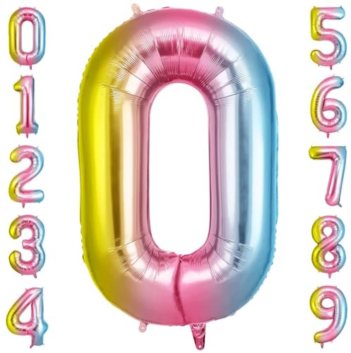 OFFCUP Farbverlauf Zahl Luftballoon, Riesige Folienballon Zahl 0, 40 Zoll Helium Ballons Geburtstag zahlen Luftballon Geburtstagsdeko Zahlenballon Jubiläumsparty Dekoration Bunt Folienzahlen Ballons