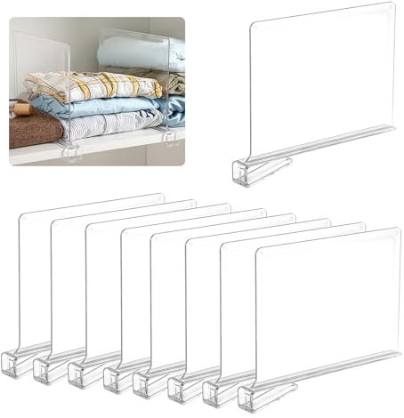 Kasanni 8 PièCes Separateur Etagere 30 X 20 Cm Transparent SéParateurs D'éTagèRes en Acrylique Convient Aux Chambres à Coucher, Cuisines, BibliothèQues, Placards Et SéParateurs De Garde-Robe