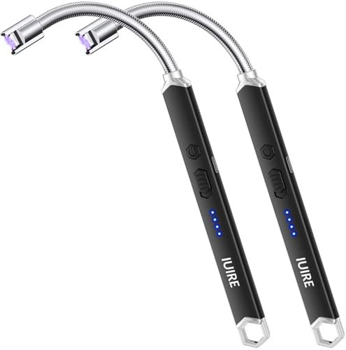 Stabfeuerzeug Lichtbogen Feuerzeug Elektrisch mit Längerer Hals, Sicherheitsschloss Kerzen Gadgets Typ C Aufladbar Plasma Kerzenanzünder für Küche Herd Camping (L - schwarz 2)