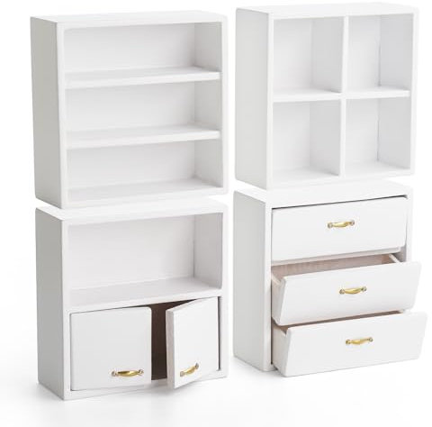 Odoria Puppenhaus Bücherregal Wandregale Miniatur: 1/12 Maßstab Regal Offen für Wohnzimmer Büro Modern - Mini Möbel Holz Weiß 4 STK - Wand Sideboard Würfel Stapelbar