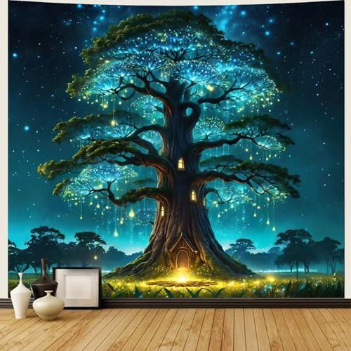 Homxi Wandteppich Grün Baum 240 x 220 CM, Wald Zauberwald für Wohnzimmer, Grün