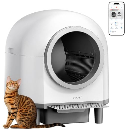 CATCOOL Selbstreinigende Katzentoilette, Katzenklo mit App-Steuerung, Katzenklo Selbstreinigend Geruchsbeseitigung, Mit Katzentreppe, Leise & Energiesparend Katzentoilette für Mehrere Katzen, 100L