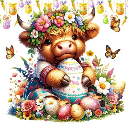 Easter Highland Cow Sticker - Kuh -Aufkleber kreativer Wandaufkleber Süßes Wanddekor - Urlaubserzieher mit farbenfrohen Eiern und für Mobiltelefone, Skateboard, Computer, Laptop