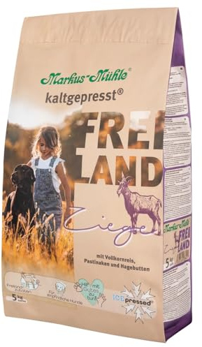 Markus-Mühle Freiland - FREILANDzutaten - Für empfindliche Hunde - 100% kaltgepresst - Premium Hundetrockenfutter (5kg, Ziege)