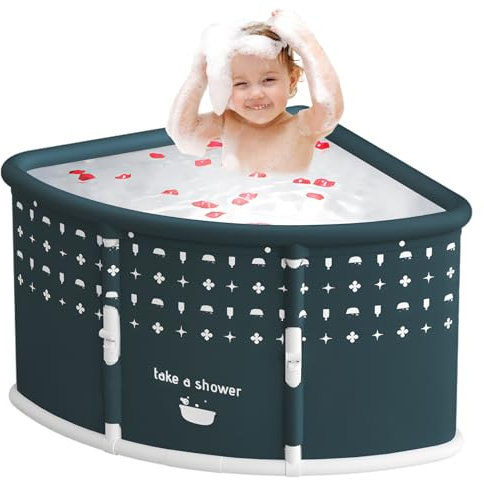 Baignoire Pliable 70x70cm Forme d’Éventail, Grande Baignoire Portable pour Adultes, Baigno ire d’Angle Pliable et Compacte, Baignoir e Portable Facile à Plier et Transporter (Vert)