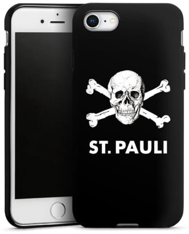 Silikon Hülle kompatibel mit Apple iPhone 8 Case schwarz Handyhülle FC St. Pauli Totenkopf Offizielles Lizenzprodukt