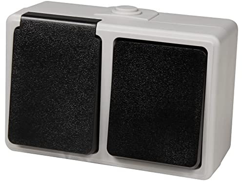 MC POWER - Feuchtraum Kombi-Dose Schalter + Steckdose I TAFF I 250V, IP44 Aufputz-Steckdose mit Lichtschalter Outdoor geeignet, grau schwarz für feuchte Räume Außenbereich