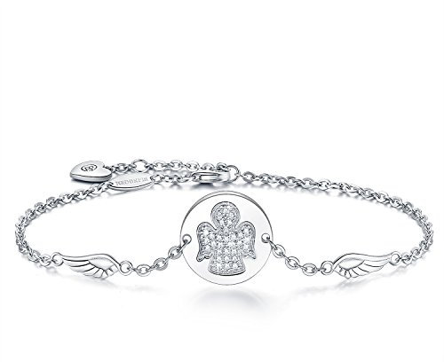 BlingGem Damen Armband Schutzengel Unendlichkeit aus WeißesGold vergoldet 925 Sterling Silber mit Rundschliff Zirkonia Liebe Gliederarmband Frauen Geschenk