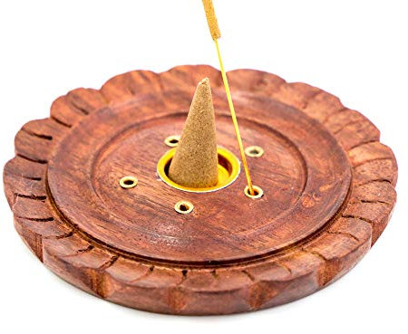 Edler Räucherkegelhalter rund, Räucherstäbchenhalter aus Sheesham-Holz, zum Abbrennen von Räucherstäbchen und Räucherkegel, originelles Design