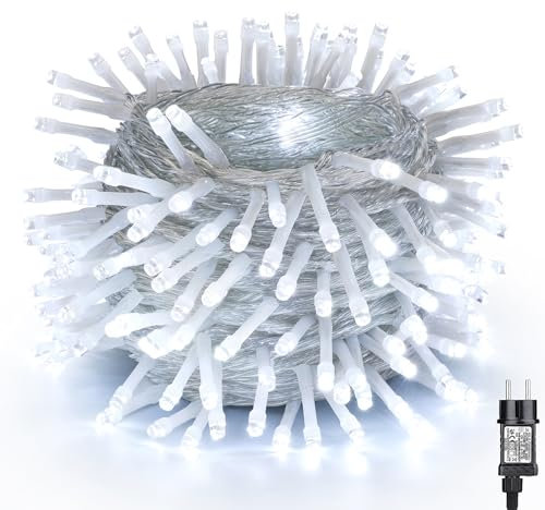 NEXVIN Luci Albero di Natale Bianco Freddo 20M 200LED Catena Luminosa con 8 Modalità, Funzione Timer e Memoria, Collegabile, Luci Natalizie da Esterno ed Interno, Cavo Trasparente
