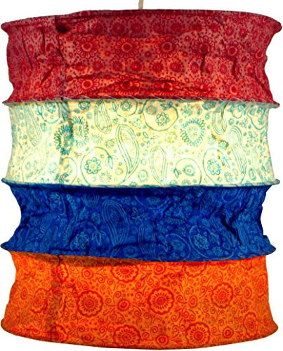 GURU SHOP Runde Boho Papier Hängelampe, Lokta Papierlampenschirm Kailash, Handgeschöpftes Papier - Blau/rot, 35x28x28 cm