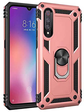 TiHen Custodia Xiaomi Mi 9, Cover 360° Girevole Ring Armor Bumper TPU Case Magnetica Supporto Smartphone Silicone Custodie con Pellicola Protettiva per Xiaomi Mi 9,Oro Rosa