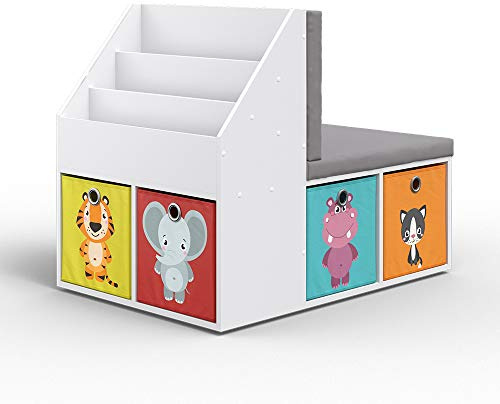 Vicco Kinderregal Onix, Weiß, 97.1 x 78.4 cm | mit 6 Faltboxen bunt, geeignet zur Aufbewahrung und Organisation von Spielzeug