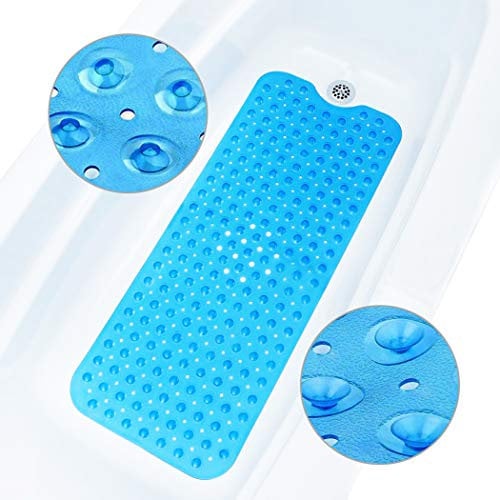 ADOV Bath Mat Non Slip, 100 x 40 cm Extra Long Shower Mat Anti Mould, Bathroom Bathtub Mats for Tub, 200 Strong Suction Cups and Drain Holes, Mildew Resistant Machine Washable Bathroom Kids Mat