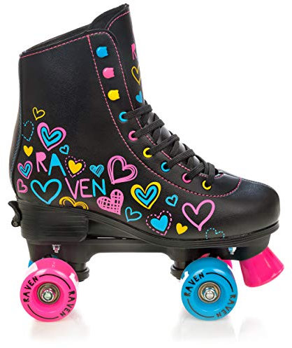 RAVEN Rollschuhe Roller Skates für Kinder Erwachsene Mädchen Damen verstellbar (Trista Black, 31-34 (20-21,5cm))