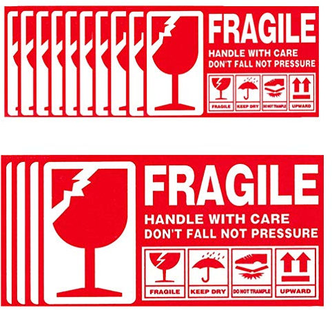 Vorsicht zerbrechlich Aufkleber Warnetiketten Aufkleber fragile leuchtrot Umzugs-Etiketten Vorsicht zerbrechlich Glas Bruchgefahr Paketaufkleber Please handle with care Etiketten 112pcs