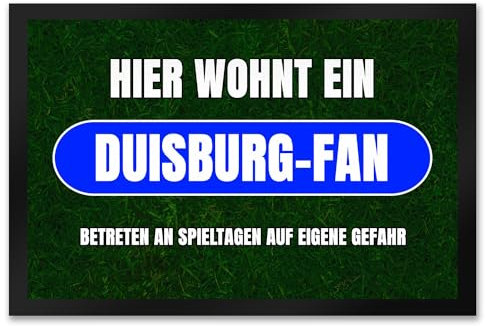 Hier wohnt EIN Duisburg-Fan Fußmatte XXL in 50x75 cm mit Rasenmotiv Sportfan Duisburg Sport Deutschland Kult