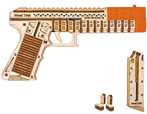 Wood Trick Defenders Gun 3D Wooden Puzzles for Adults and Kids to Build - Shoots up to 13 ft - 2 Clips - 9x5 in - Wooden Model Kits for Adults and Kids - 14+…