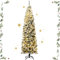 GYMAX Albero di Natale Slim 230 cm, Illuminato con 350 Luci Incorporate a LED, 641 Rami Innevati in PVC, Supporto Pieghevole in Ferro, Divisibile da Montaggio e Trasporto, per Interno/Esterno