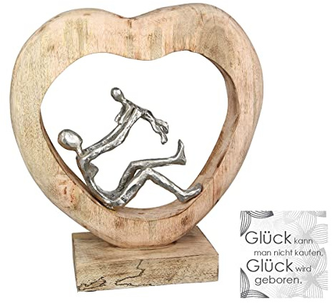 Casablanca modernes Design GILDE Deko Figur Skulptur Kinderliebe, Mutter mit Kind - aus Aluminium Holz - Farben: Silber braun - Höhe 30 cm
