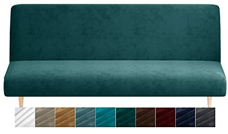 CHELZEN Housse de futon Extensible sans accoudoirs, Housse de canapé Pliante réglable (Vert Foncé)