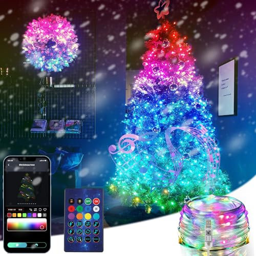ZWOOS 10m 100LED Lichterkette RGB, Synchronisierung mit Musik, Stromversorgung über USB, APP-Steuerung/Fernbedienung, Bluetooth-Verbindung - für Weihnachten, Schlafzimmer