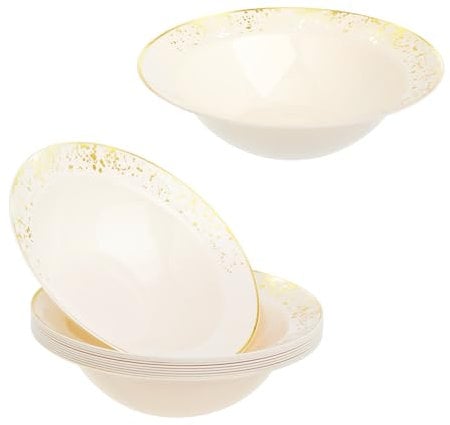 euro disposables Pack of 10 Ivory and Gold 5oz Small Plastic Party Bowls - 150ml Golden Dots Sparkle Effect Dessert Bowls Great for Weddings, Parties, Picnics and Events (5oz Bowls)